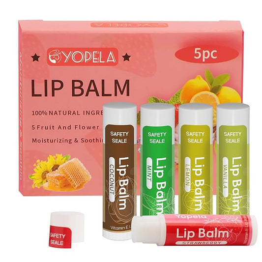 5 Pack Lip Balm Natural Lip Balm Bulk with Shea butter and Coconut Oil Moisturizing, Soothing, and Repairing for Chapped Lips Party Favors adults kids - 5 flavors 0.15 Oz-VivaGrace Women