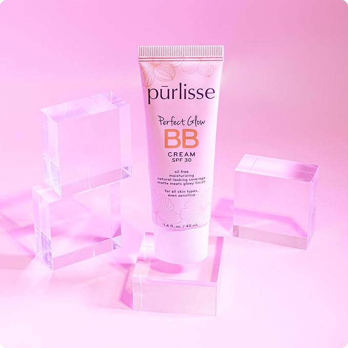 pūrlisse Perfect Glow BB Cream with SPF 30 - Matte Meets Dewy Finish - Enriched with Goji & Hawthorn Berry to Help Improve Skin Texture & Radiance - Light Medium (1.4 oz)-VivaGrace Women