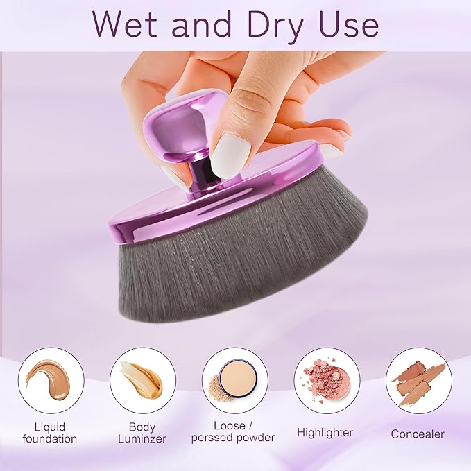 Extra Large Body Makeup Brush For Self Tanner, Leg Makeup &Bronzer Blend,116mm Oval-headed Kabuki Brush Provides More Even &Pretty Application, Sunscreen Face& Back Makeup Brush, Wet&Dry Use- Purple-VivaGrace Women