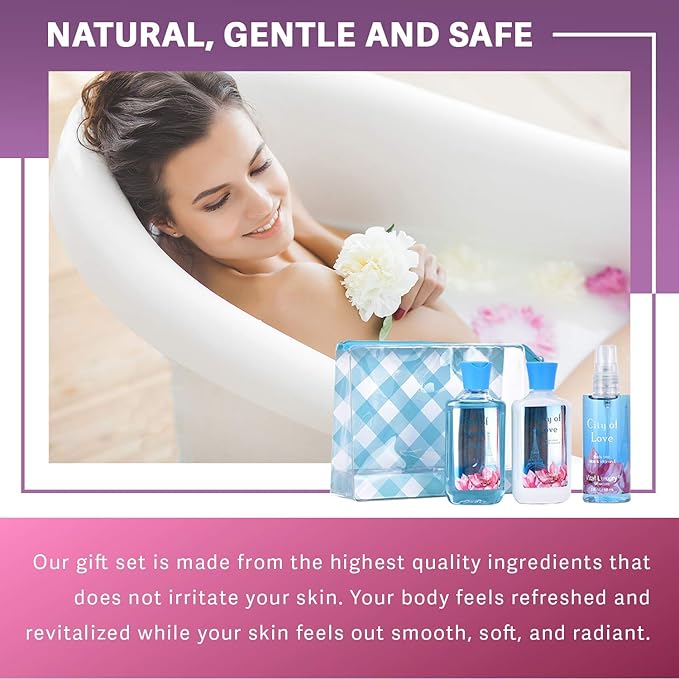 Bath & Body Care Travel Set - Home Spa Set with Body Lotion, Shower Gel and Fragrance Mist, Valentines Day Gifts for Her and Him(City of Love)-VivaGrace Women