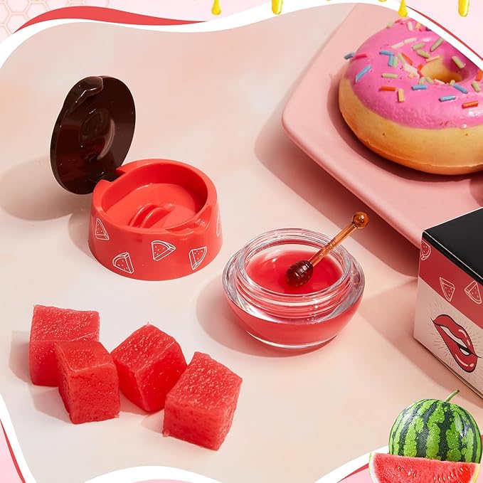 12 Pcs Bee Lip Balm Honey Pot with Brush Propolis Lip Mask Overnight, Moisturizing Hydrating Lip Sleeping Mask Prevention Dry and Cracked(Honey+Strawberry+Watermelon)-VivaGrace Women