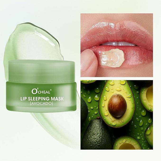 Lip Sleeping Mask Overnight Moisturizer Balm, Berry Lip Mask, Day and Night Repair Lip Balm for Improves Dryness Cracked, Moisturize Nourish Lip Scrubs Exfoliate Reduce Lip Lines (Avocado)-VivaGrace Women
