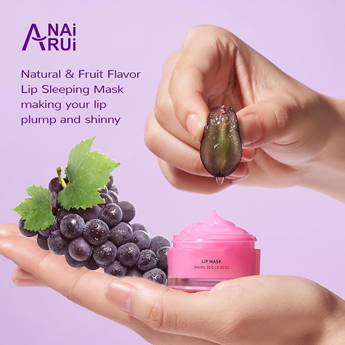ANAI RUI Lip Therapy Set, Lip Scrub & Lip Mask, Overnight Hydrating Lip Moisturizer with Lip Exfoliator Scrub and Lip Sleeping Mask for Lip Plumping, Lip Gift Kit for Dry, Chapped, Dark Lips, Grape-VivaGrace Women
