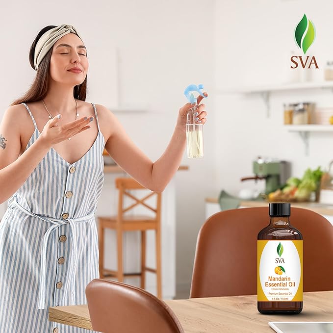 SVA Mandarin Essential Oil – 4 Fl Oz – 100% Natural Mandarin Oil - for Diffuser, Hair Care, Face, Skin Care, Aromatherapy, Scalp and Body Massage, Soap and Candle Making – with Dropper-VivaGrace Women