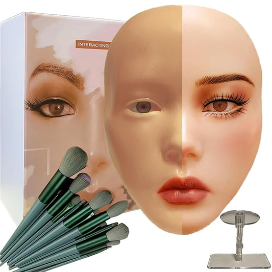 3D Makeup Practice Face, XIJIEMAO Mannequin Head For Makeup, Reusable Silicone Full Makeup Mannequin Head With Stand And Brush Set, Eye Shadow Makeup Face Board, Emerging Makeup Artist, Girl'S Gift-VivaGrace Women