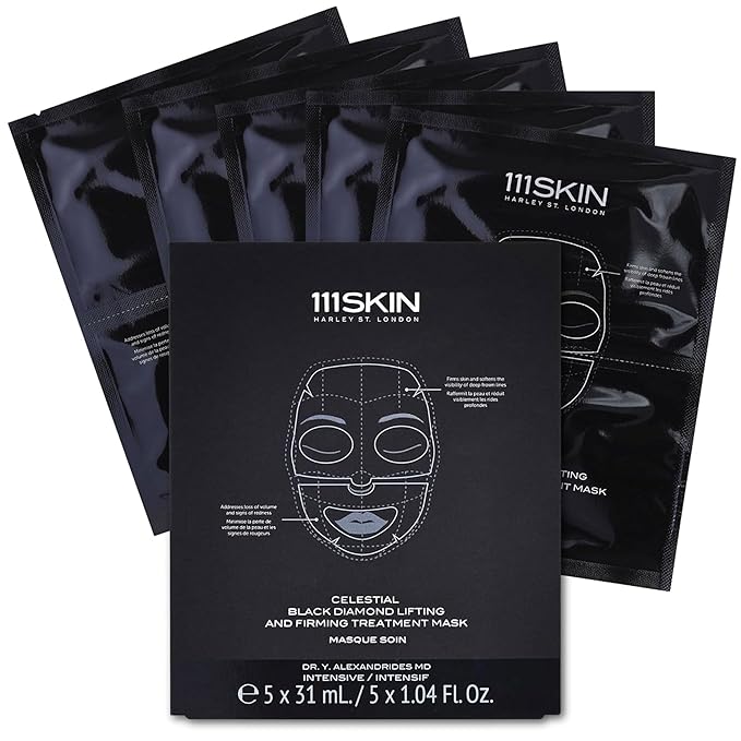 111SKIN Celestial Black Diamond Lifting and Firming Treatment Mask - Anti-Aging - Tone, Tighten, Retexturize Complexion - Fragrance Free - Set of 5 (2.5 oz each) - Face Mask-VivaGrace Women