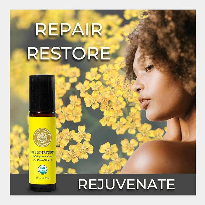 Silk Road Organic Helichrysum Italicum Essential Oil Roll On, 100% Pure USDA Certified Aromatherapy for Skin Vitality & Anti-Aging - 10 ml Roller - Always Pure, Always Organic-VivaGrace Women