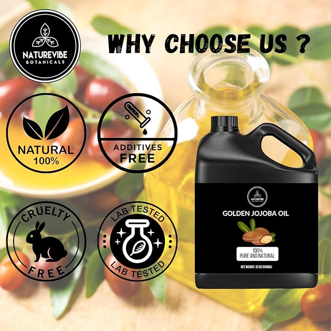 Naturevibe Botanicals Golden Jojoba Oil 32 oz – 100% Pure, Cold-Pressed Moisturizer for Skin & Hair | Antioxidant-Rich, Non-Greasy, Carrier Oil & Daily Hydration-VivaGrace Women