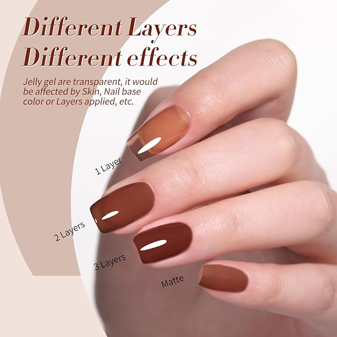 Born Pretty Jelly Gel Nail Polish Set Fall Winter Brown Blood Red Burgundy Black Gel Polish Sheer Milky Nude Transparent Halloween Gel Polish Set Nail Art Varnish Manicure Collection Gift 7ML 6PCS-VivaGrace Women