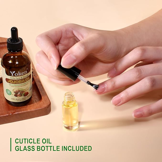 Yoken Jojoba Oil 4 fl oz EWG Verified 100% Pure Jojoba Oil Cold Pressed for Skin, Hair, Nails, Cuticles - Unrefined & Hexane Free, Natural Moisturizer Carrier oils Facial Serum for Gua Sha-VivaGrace Women