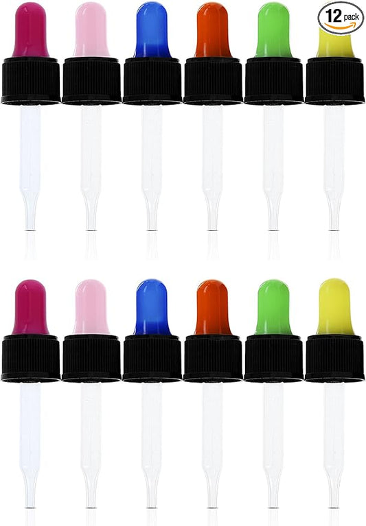 Year of Plenty Glass Eye Droppers for 10ml & 15ml Essential Oil Bottles | Set of 12 | Multicolored | Compatible with doTERRA, Young Living, Plant Therapy, Plnt Guru, Rocky Mtn, Edens Grdn-VivaGrace Women