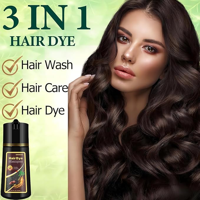 Instant Brown Hair Dye Color Shampoo 3 in 1 for Gray Hair Coverage - Herbal, Easy to Use, Long Lasting for Women & Men, 500Ml (Dark Brown)-VivaGrace Women