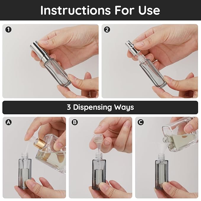 Segbeauty Travel Perfume Bottle Refillable, Empty Mini Portable Perfume Atomizer with Funnel, 5 Set of 10ML Glass Spray Bottle Fine Mist Leak-proof Sprayer Travel Sample Bottles for Cologne Fragrance-VivaGrace Women