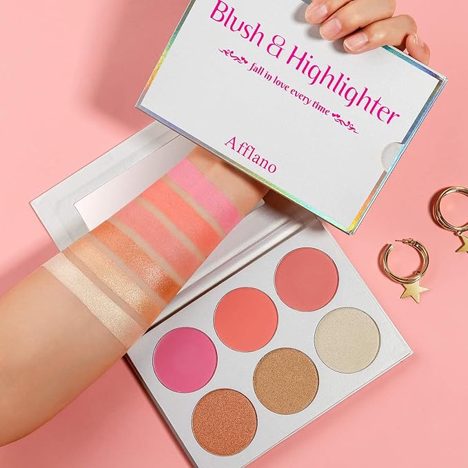 Blusher & Illuminator Highlighter & Bronzer Powder Contour Collection Set - 3 Blusher & 3 Highlighter Powder Palette - Perfect for Contouring and Highlighting - Vegan and Cruelty Free-VivaGrace Women