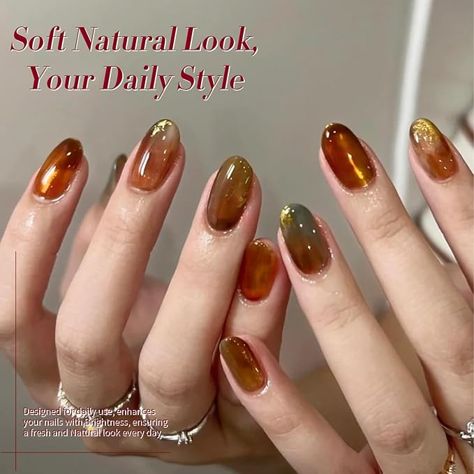Born Pretty Jelly Gel Nail Polish, Sheer Transparent Crystal Gel Nail Polish, Christmas Brown Red Orange Green Blue Fall Winter Soak off Nail Polish Manicure DIY Home Salon Christmas Gift 7ml 6colors-VivaGrace Women
