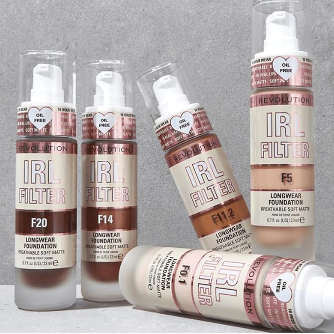 Revolution Beauty, IRL Filter Longwear Foundation, Soft & Breathable Formula, Medium to Full Coverage, Matte Finish, F1, 0.7 Fl. Oz-VivaGrace Women