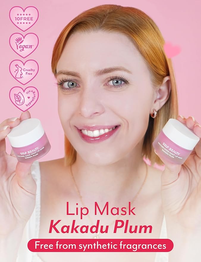 SelfBeauty Lip Mask - Kakadu Plum, Vegan Lip Balm, Daily Lip Moisturizer, Overnight Hydrating Lip Treatment with Vitamin C, Lip Scrub Exfoliator Intensive Lip Repair, 0.51fl.oz-VivaGrace Women