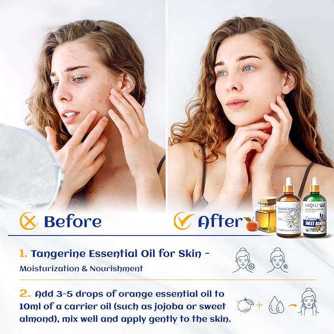 HIQILI 100ML Tangerine Essential Oil, Skin Care, Hair Care, Air Purification, Can be Added to Body Lotion, Shampoos, Diffusers Use - 3.38 Fl Oz-VivaGrace Women