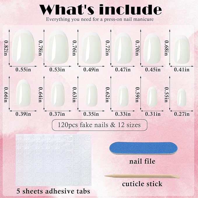 AddFavor French Tip Press on Nails Short Oval Fake Nails, 120pcs Glitter White French Tips Nails Press on Almond Nude False Acrylic Nails for Women and Girls