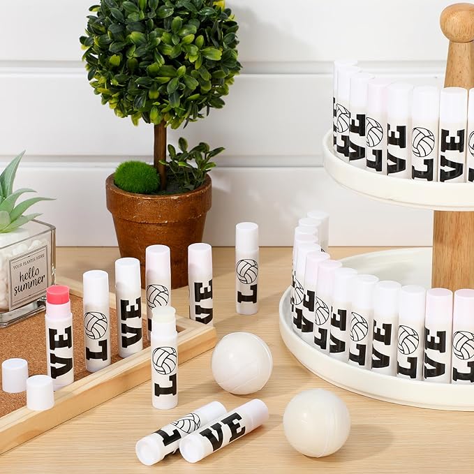 50 Pcs Happy Birthday Lip Balm Bulk Volleyball Moisturizing Lip Gloss with Natural Ingredients Lip Balm Bulk Gifts Baskets Business for Girls Men Women and Children Party (Stylish Volleyball)-VivaGrace Women