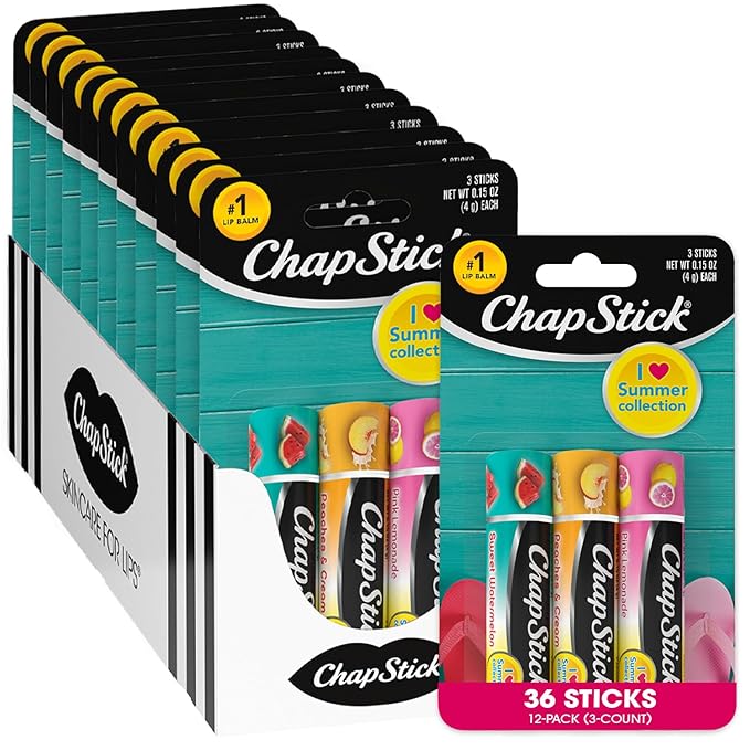 ChapStick Lip Moisturizer I Love Summer Collection 3-Packs (12 Sets/36 Tubes) – Bulk Lip Balm, Refreshing & Sweet, 0.15 Oz Ea-VivaGrace Women