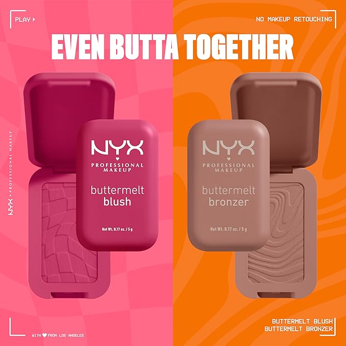 NYX PROFESSIONAL MAKEUP Buttermelt Powder Blush, Fade and Transfer-Resistant Blush, Up to 12HR Make Up Wear, Vegan Formula - Feeling Butta-VivaGrace Women