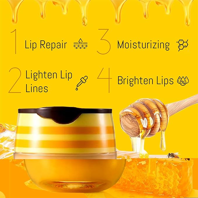 4PCS Lip Balm Honey Pot, Honey Pot Lip Balm for Dry Cracked Lips, Strawberry Lip Balm Scrubs Exfoliator & Moisturizer, Hydrating Lip Balm Honey Pot with Wand, Lip Sleeping Mask (4pcs)-VivaGrace Women