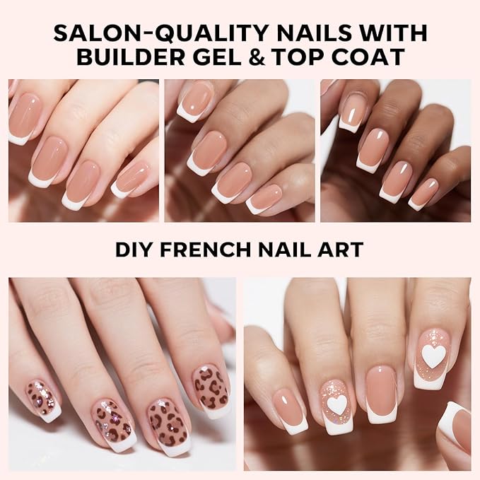 modelones French Tip Press on Nails, Short Square Fake Nails with Nail Box, Deep Nude Gel Nail Tips for Women, Soft Glue-On Nails for Natural Salon Look, DIY Nail Art Kit-VivaGrace Women