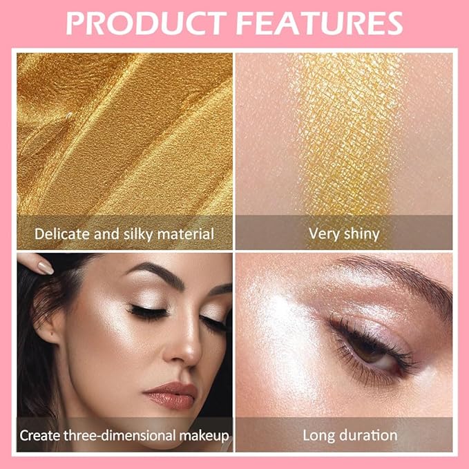 evpct Light Liquid Face Highlighter Makeup Waterproof Long Lasting Pearl White Gold Glimmer Glow Sparkly Glitter Body Shimmer Oil Liquid Luminizer Stick Highlight Illuminator for Face Body Cheeks Eye-VivaGrace Women