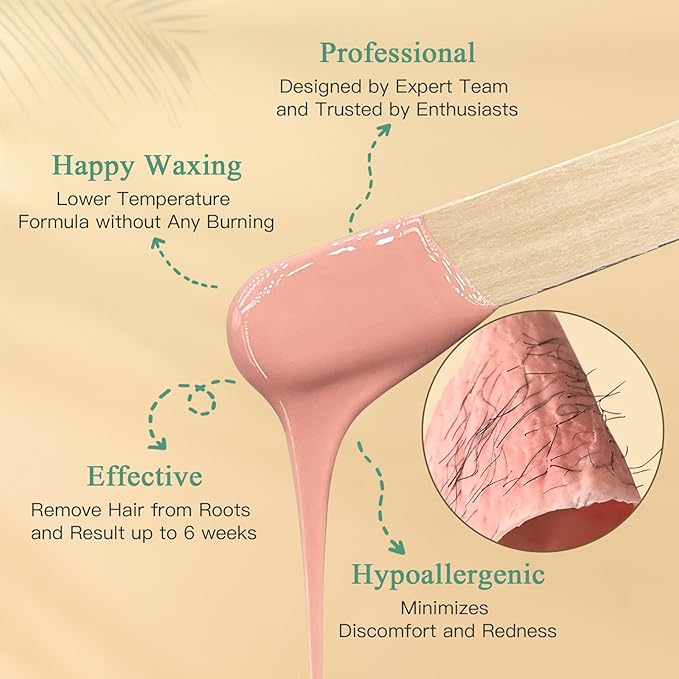 Hard Wax Beads, Bouvetan 1.3Lb/21oz Wax Beans for Brazilian Waxing, Hard Waxing Beads for Eyebrow, Face, Bikini for Women Men Hair Removal with 10pcs Wax Spatulas, 6 Packs-VivaGrace Women