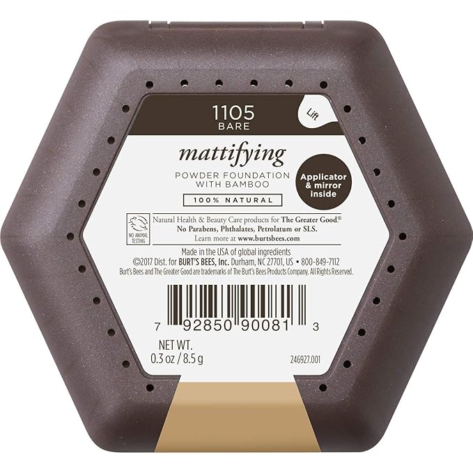 Burt’s Bees 100% Natural Mattifying Powder Foundation, Bare - 0.3 Ounce-VivaGrace Women