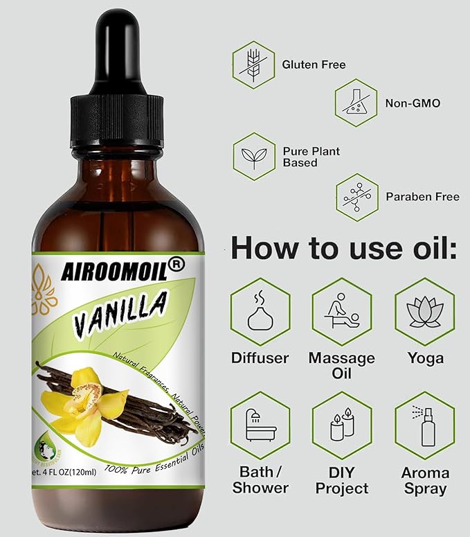 Vanilla Bean Essential Oil Warm Scented Oils Perfume Air Freshener Diffuser Candle Making Aroma Refill Wick Scent Skin Fragrance Oil 4 Fl Oz-VivaGrace Women