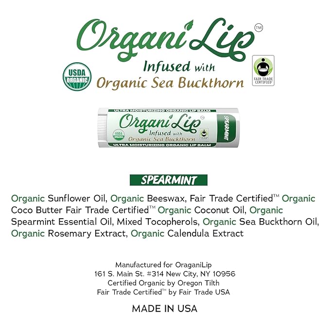 Organic Lip Balm, Spearmint Flavor, Ultra Hydrating Lip Moisturizer for Cracked or Dry Lips, Infused With Organic Sea Buckthorn, Oval Shaped Tube, USDA Certified Organic, 30 Pack-VivaGrace Women