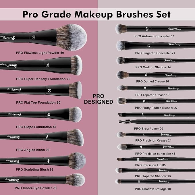 Bueart Design 19Pcs Professional Grade Labeled Makeup Brushes Set, Large Foundation Powder Contour Concealer eyeshadow Blush EyeLiner Make up Brushes,Premium Synthetic hair,Vegan Cruelty-free-VivaGrace Women