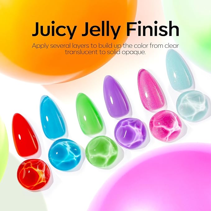 modelones Summer Gel Nail Polish, 6 Colors Jelly Gel Polish Neon LGBT Red Blue Green Pink Purple Nail Art Design Translucent Soak Off Manicure Salon DIY Girls Women Gift-VivaGrace Women