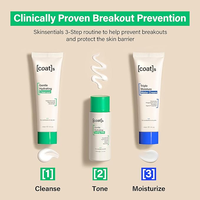 Coats Skinsentials Starter Bundle – Travel-Size Cleanser 1 oz, Toner 1 oz & Moisturizer 1 oz – 3-Step Regimen Prevents Breakouts and Protects Skin Barrier with Ceramides, For Women and Men-VivaGrace Women