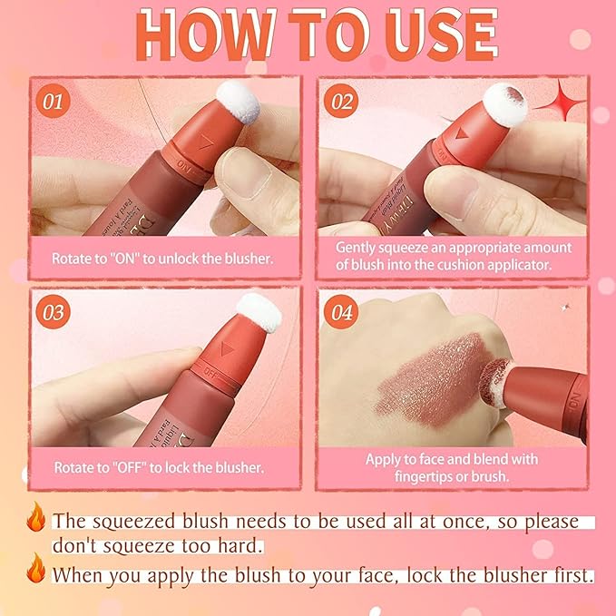 3 Color Blush Beauty Wand, Soft Matte Lightweight With Cushion Applicator Creamy Natural Shimmer Blendable Face Blush. (103# Rosa-Cool Pink+104# Cheery-Dark Rose+105# Ardour -Terracotta)-VivaGrace Women