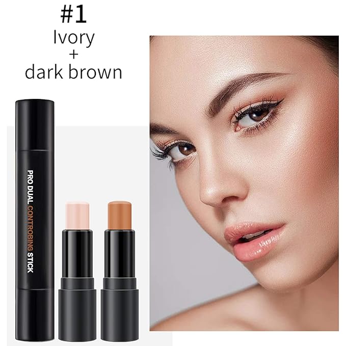 Double-End Contour Highlighter Stick, Face Contour Makeup Contouring Sticks Cream Concealer (1)-VivaGrace Women