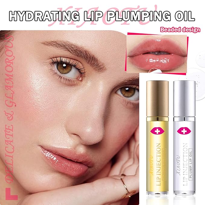 2PCS Plumping Lip Oil Set,Hydrating Lip Plumper Oil,No-Sticky Fuller Lip Oil Reduces Fine Lines,Hydrating Lip Plumping Lip Gloss for Moisturizing Dry Lips-VivaGrace Women