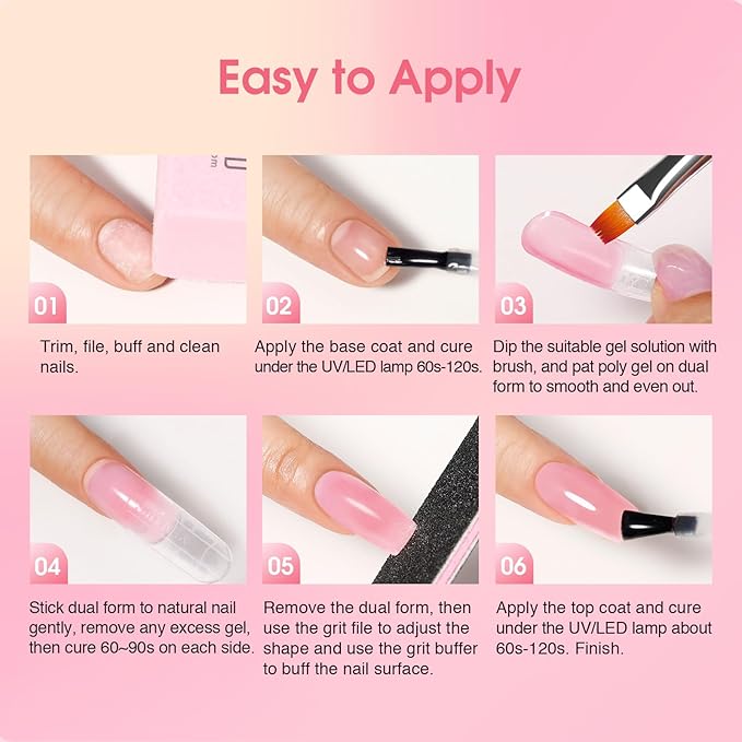 ROSALIND Poly Nail Gel Kit -8 Colors + White Brown Accessories Clear Nude Poly Nails Gel Starter Kit With Slip Solution Nude Pink Extensions Set with Mini UV Lamp-VivaGrace Women