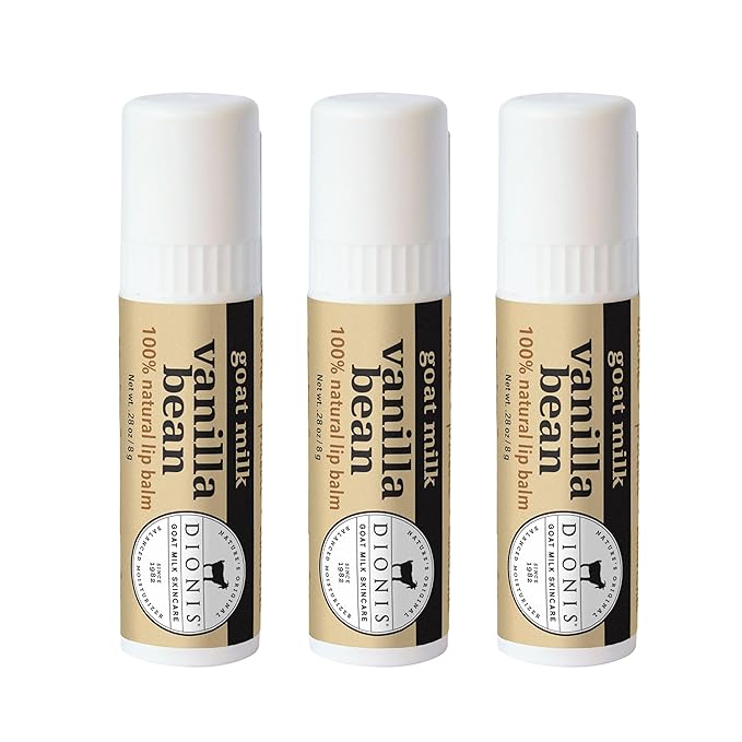 Dionis Goat Milk Skincare Vanilla Bean Holiday Lip Balm Gift Set - Beeswax, Shea Butter & Coconut Oil Lip Care Products Made in The USA - Cruelty Free Lip Moisturizer For Chapped Lips, 0.28oz 3 Pack-VivaGrace Women