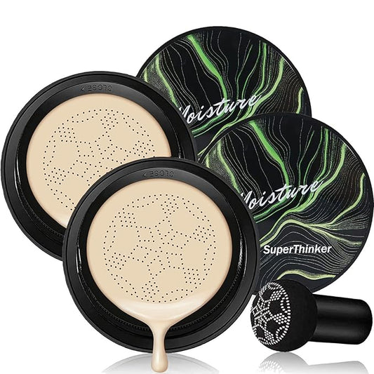 Mushroom Head Air Cushion CC Cream, BB Cream Face Makeup Foundation for Mature Skin Moisturizing Concealer Brighten Long-Lasting, Even Skin Tone for All Skin Types (2PCS Ivory)-VivaGrace Women