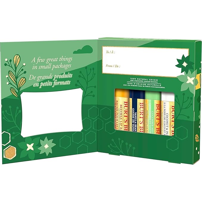 Burt's Bees Holiday Gift, 4 Lip Balms Stocking Stuffer, Assorted Mix Set, Classic Beeswax, Vanilla, Cucumber Mint & Coconut And Pear-VivaGrace Women