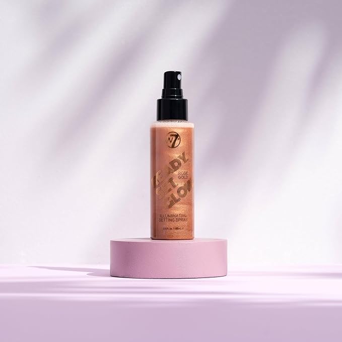 W7 Ready Set Glow Trio - 3 Piece Set - Makeup Setting Spray - Shimmer Finish - Long-Lasting, Ultra-Fine Formula (Rose Gold, Gold & Holo)-VivaGrace Women