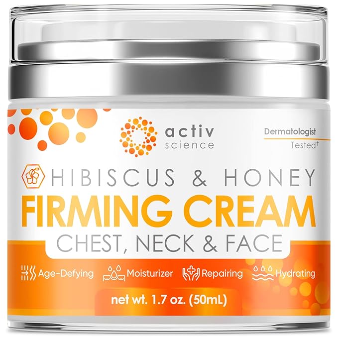 Hibiscus & Honey Firming Cream, Neck Firming Cream, Skin Tightening Cream, Skin Firming and Tightening Lotion, Reduce the Look of Neck Lines, Tightens & Smooths - With Collagen & Hyaluronic Acid 1.7OZ-VivaGrace Women