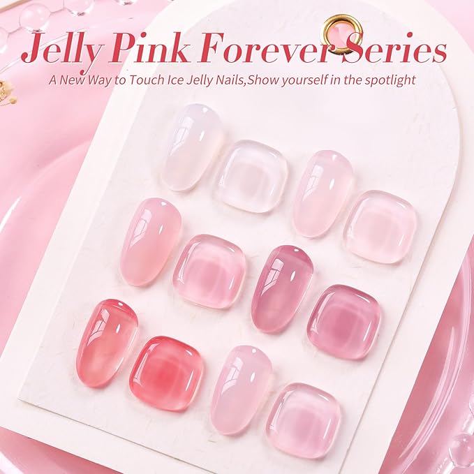 Born Pretty Jelly Gel Nail Polish Sheer Pink Gel Nail Polish Crystal Transparent Milky Gel Polish Kit Nail Art Varnish Collection Gift Set 7ML 6PCS-VivaGrace Women