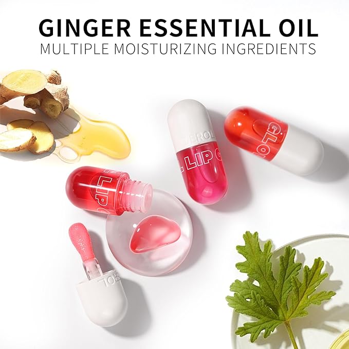 Lip Plumper Raspberry (0.19 Fl. Oz.) Lip Gloss Natural Lip Oil 2in1 Lip Care Serum for Beautiful Fuller-Looking Lips, Hydrating & Reduce Fine Lines,Strawberry-VivaGrace Women