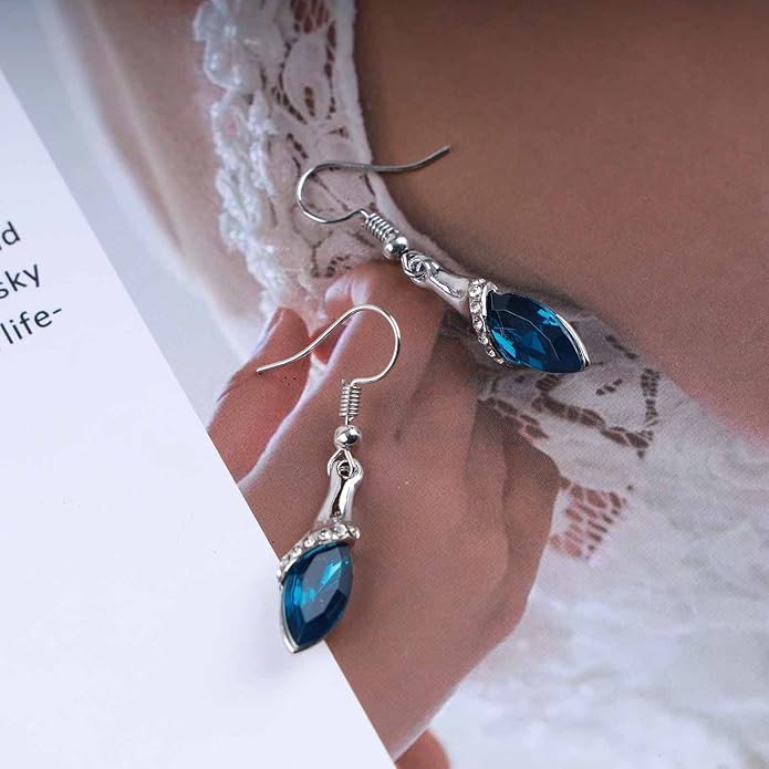 Bohemia Sapphire Drop Earrings Blue Crystal Dangle Hook Earrings Long Cz Blue Rhinestone Earrings Bridal Sapphire Earrings Jewelry for Women Gifts-VivaGrace Women