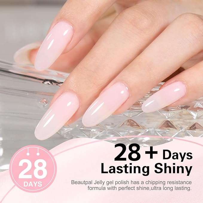 Beautpal Jelly Nude Pink Gel Nail Polish of 6 Colors Translucent Milky White Nude Sheer Gel Polish Kit for Salon Manicure and Nail Art DIY at Home 8ml