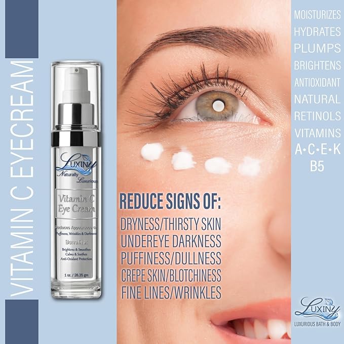 Vitamin C Under Eye Cream for Dark Circles and Puffiness, Anti Aging, Enriched Retinol Eye Cream to Reduce Eye Bags, Fine Line and Wrinkles with Aloe Vera & Cocoa Butter, 1oz.-VivaGrace Women